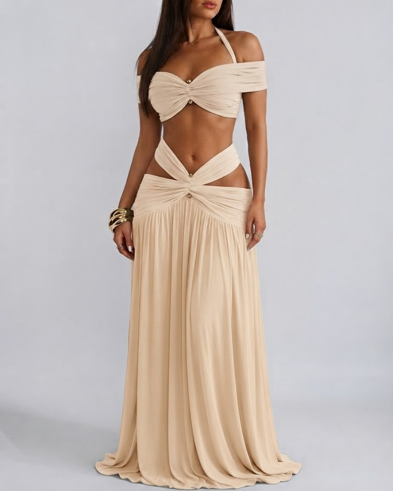 Halter Crop Top & Bodycon Maxi Skirt Set