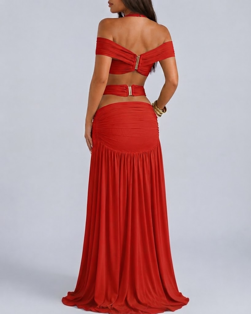 Halter Crop Top & Bodycon Maxi Skirt Set