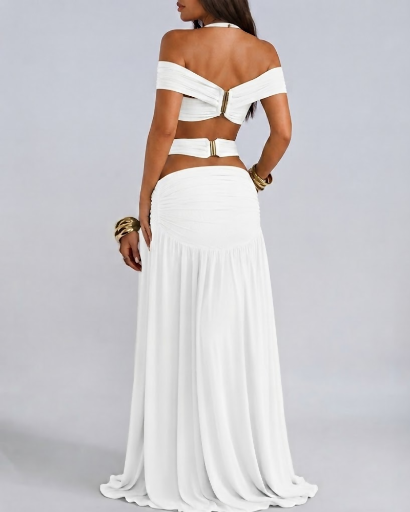 Halter Crop Top & Bodycon Maxi Skirt Set