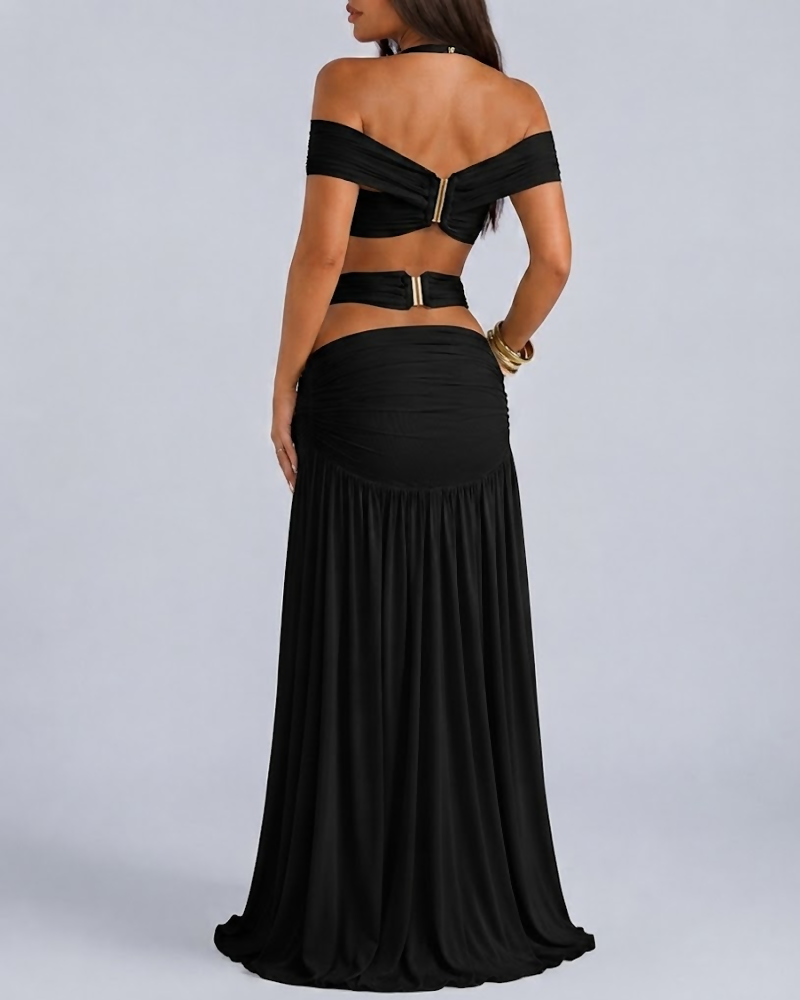 Halter Crop Top & Bodycon Maxi Skirt Set