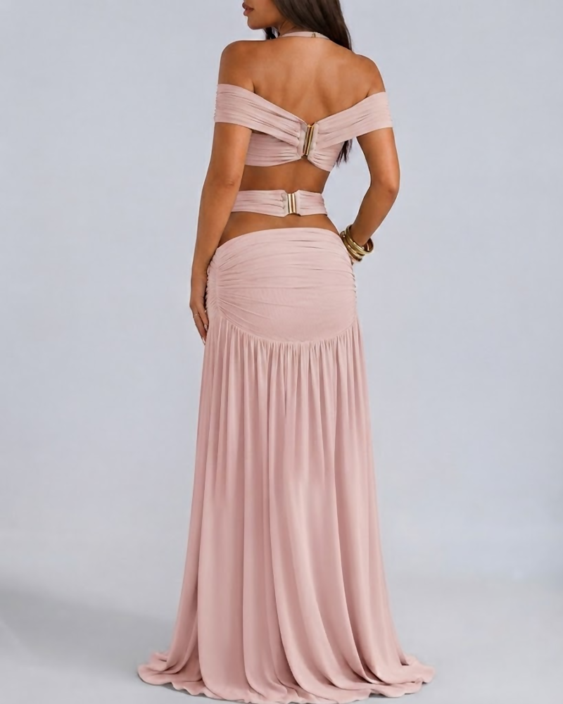Halter Crop Top & Bodycon Maxi Skirt Set