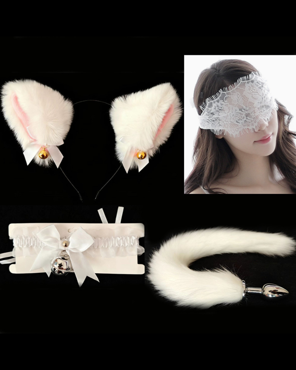 Bell Collar Tail Jewelry Maid Costume Headdress Neck Accessory Props Set