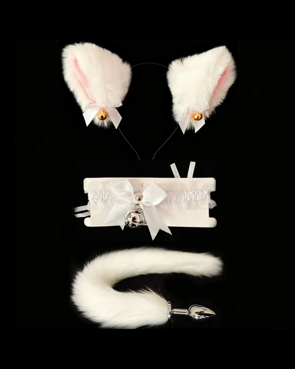 Bell Collar Tail Jewelry Maid Costume Headdress Neck Accessory Props Set