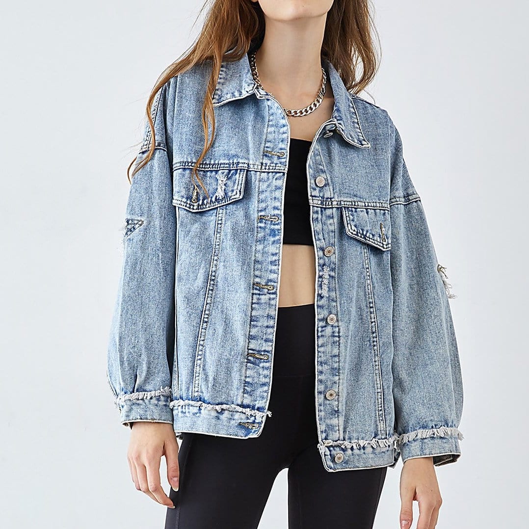 Elsy Steel Blue Distressed Denim Jacket