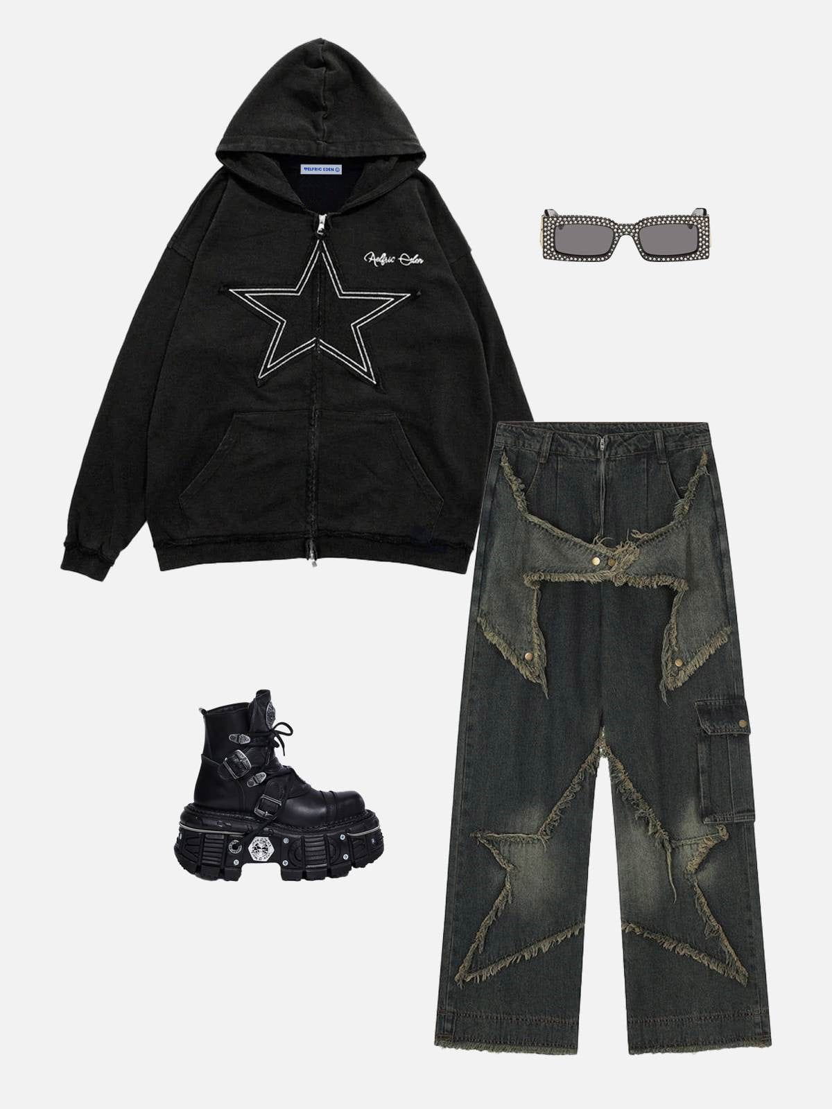 Star Washed Zip-up Hoodie