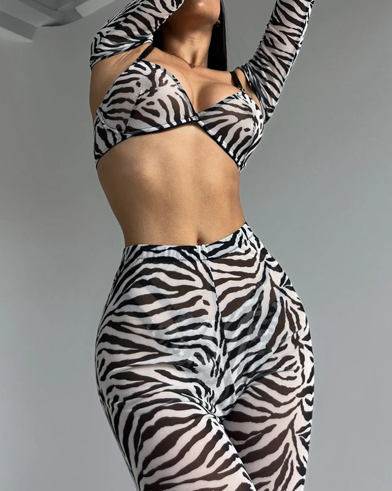 Zebra Print 4-Piece Lingerie Set