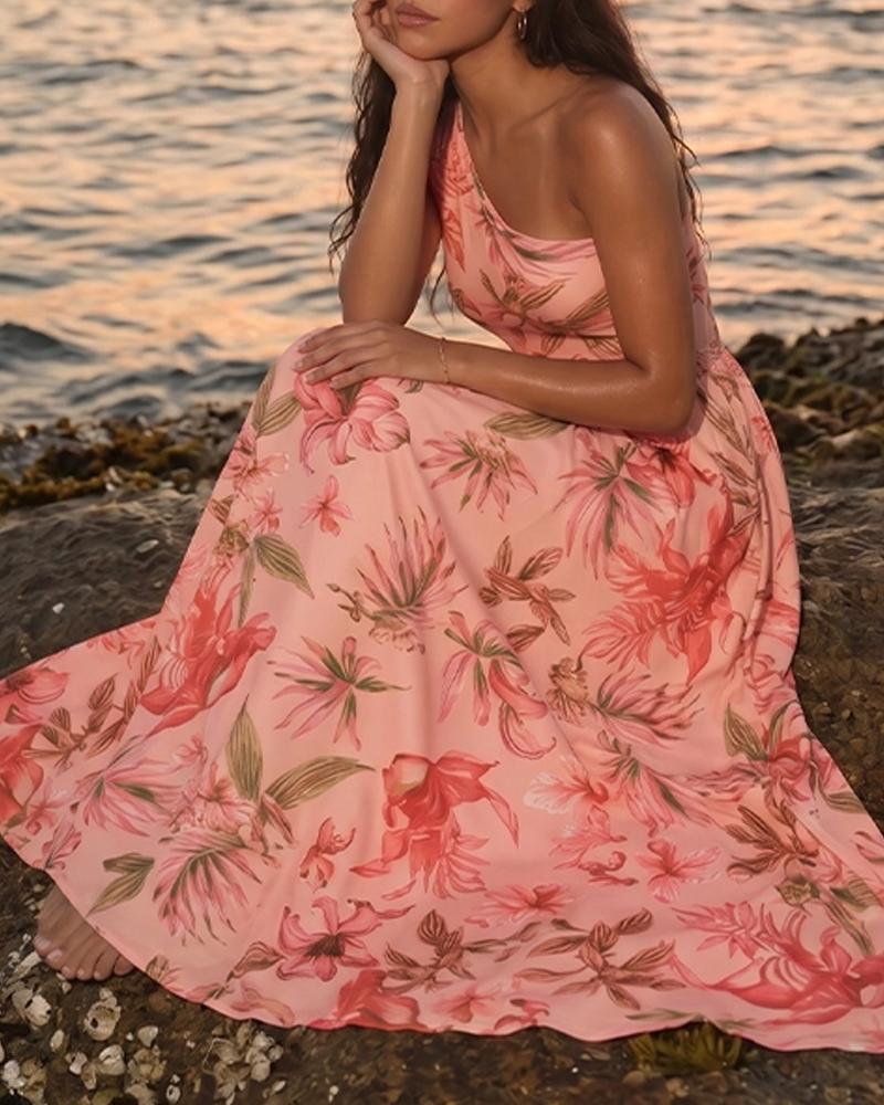 Pink Lily Print Swimsuit Set