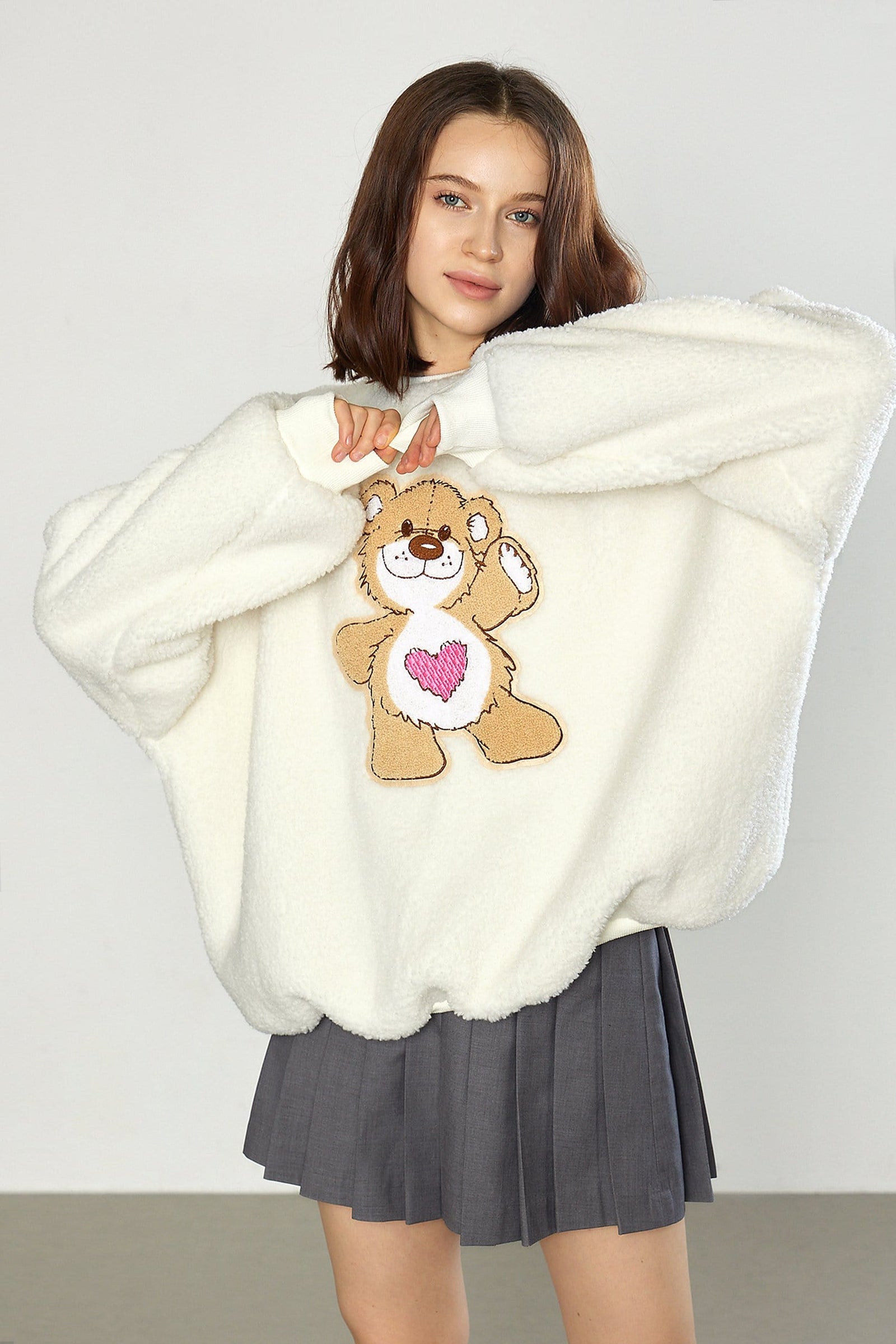 Miah Ivory Cartoon Pattern Teddy Sweatshirt