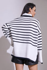 Oliviah White Striped Oversized Sweater