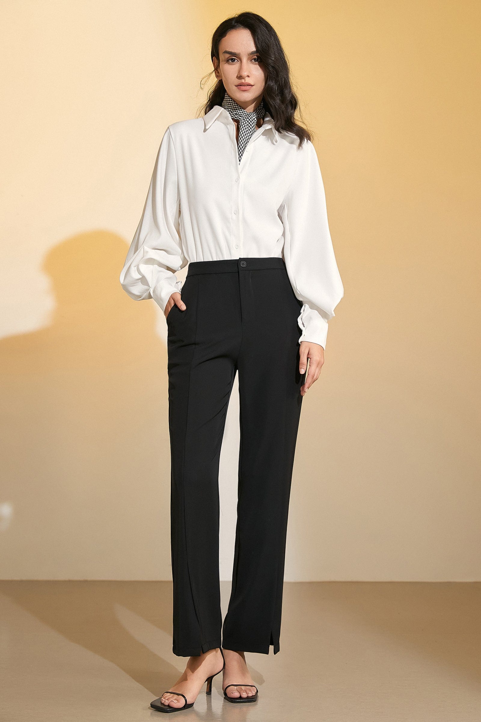 White Buttoned Lantern Sleeve Shirt