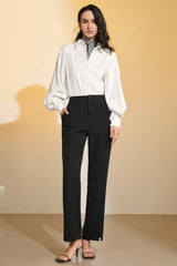 White Buttoned Lantern Sleeve Shirt