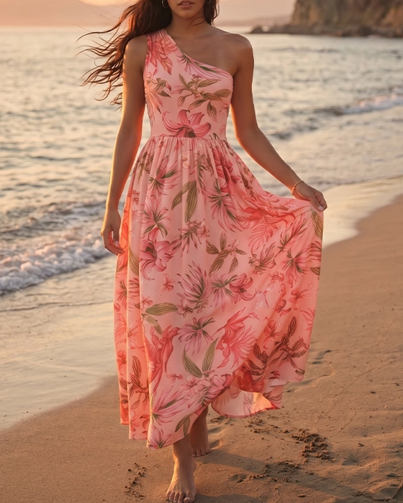Pink Lily Print Swimsuit Set