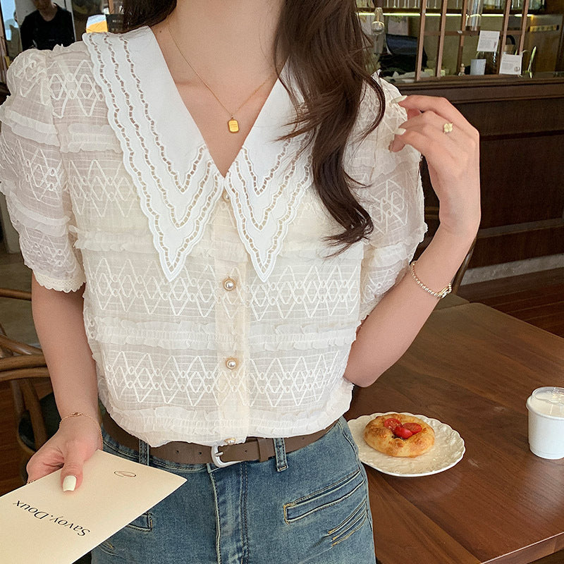 Jakayla Beige Doll Collar Shirt