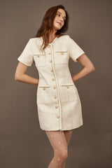 White Faux Pearl Button Mini Dress