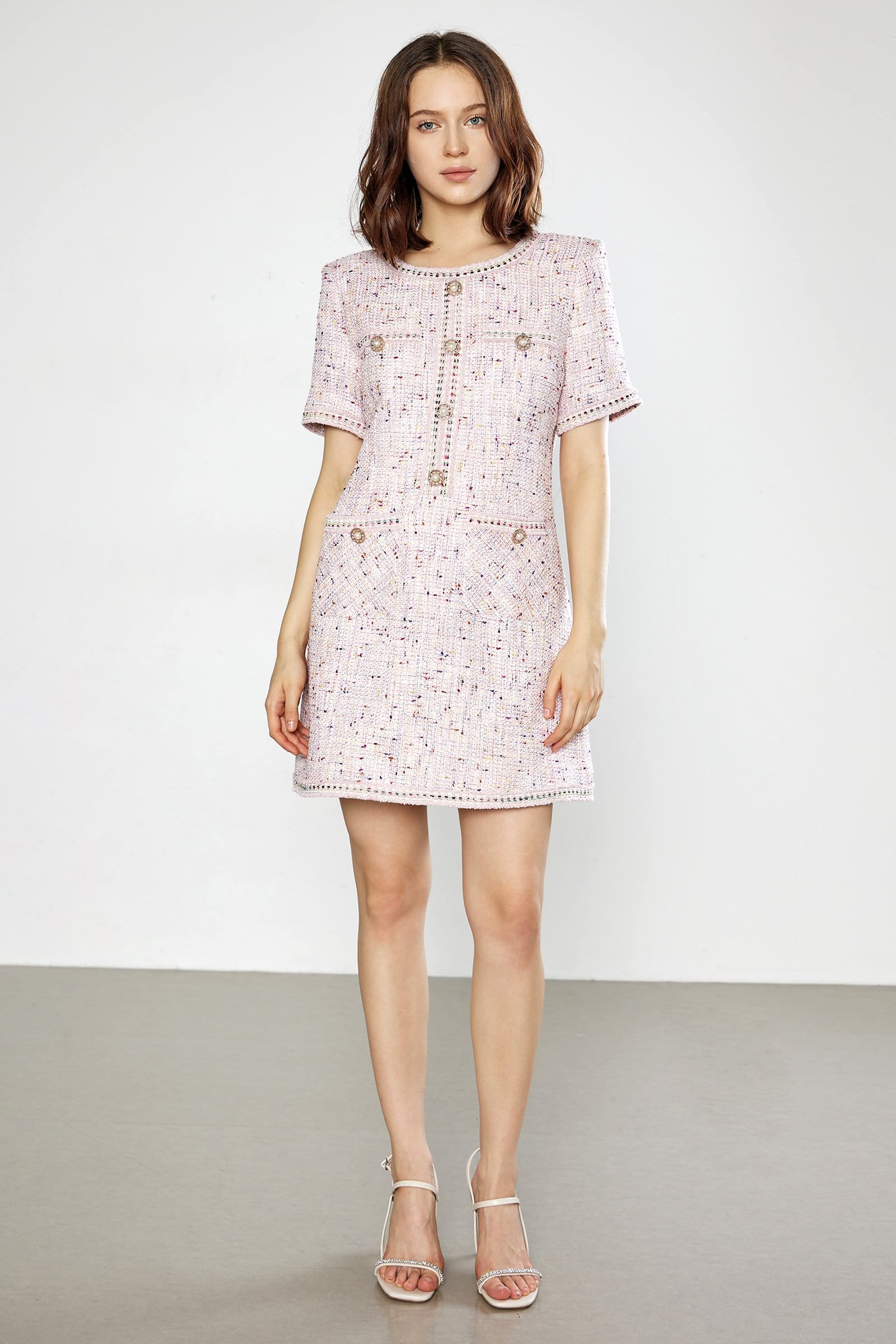 Librada Pink Button Short Sleeve Mini Dress