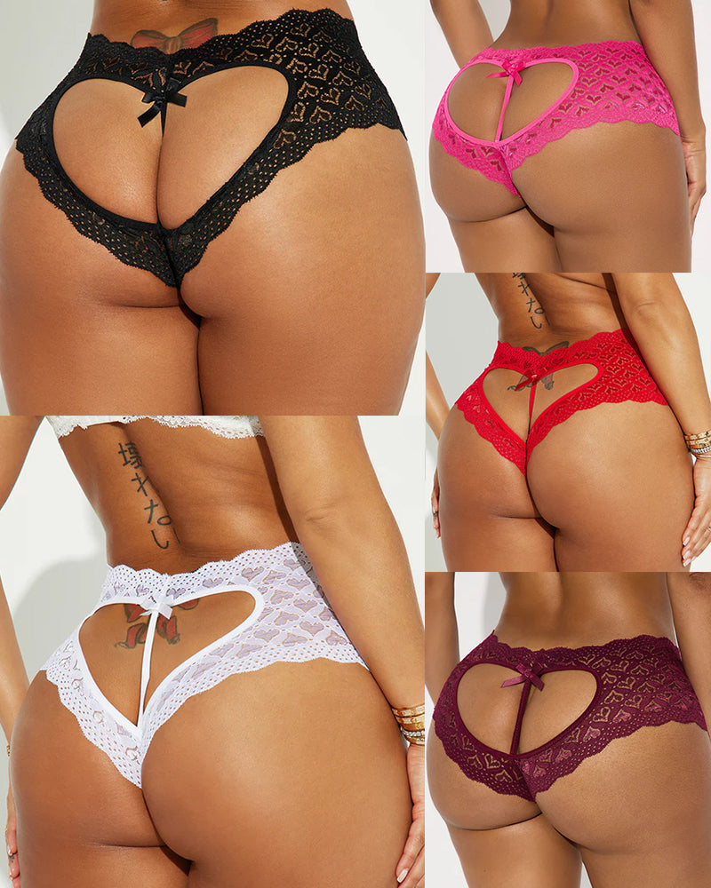 Women's Lace Heart Hollow Bow Open Crotch Panties