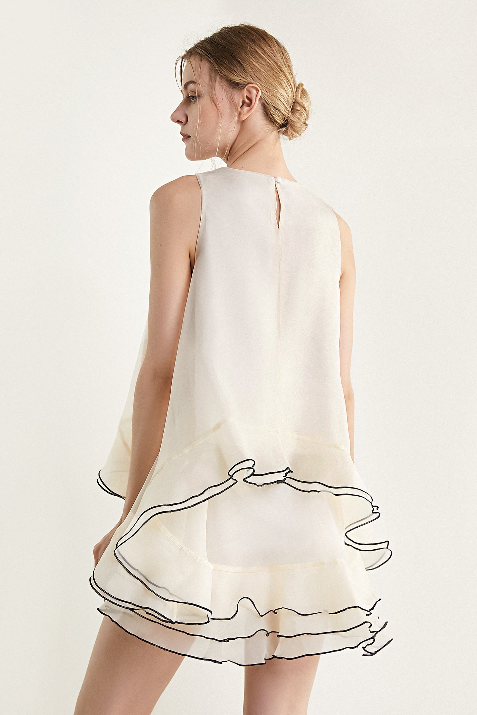 Ivory Contrast Trim Cold Shoulder Top & Mini Skirt Two-Piece Set