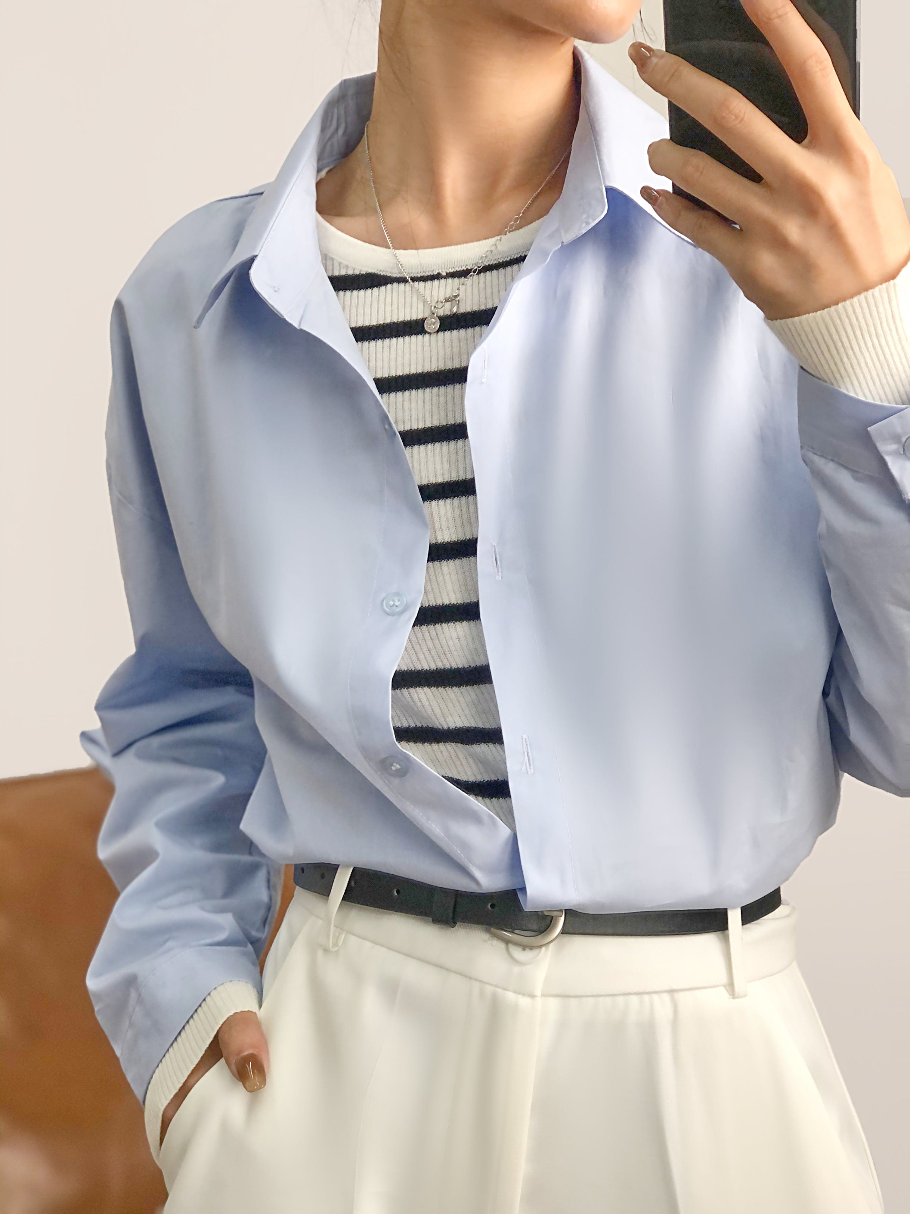 Light Blue Oversized Button-Up Cotton Shirt