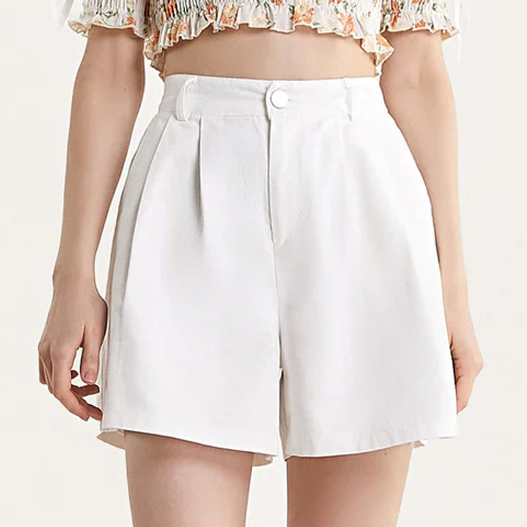 White Pleat Detail Wide Leg A-Line Shorts