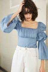 Cathy Blue Wide Cropped Blouse