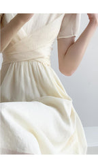 White Square Neck Puff Sleeve Dress.