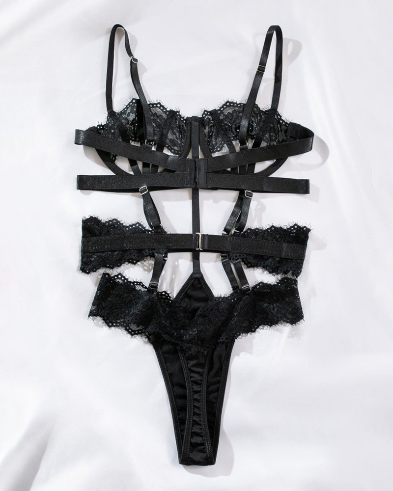 Lace Embroidered Sheer Cut-Out Teddy Bodysuit