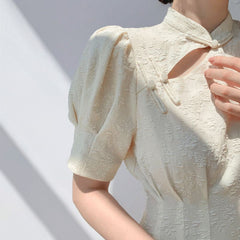 Openwork Waist A Apricot Midi Dress