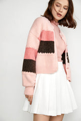 Delani Pink Color Block Cardigan