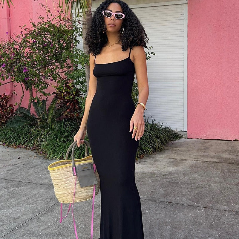 Casual Sleeveless High Waisted Slim Fit Camisole Long Dress