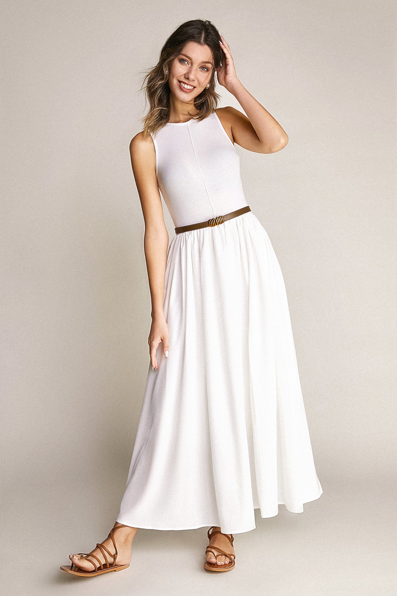White Knit Tank Bodice Maxi Dress