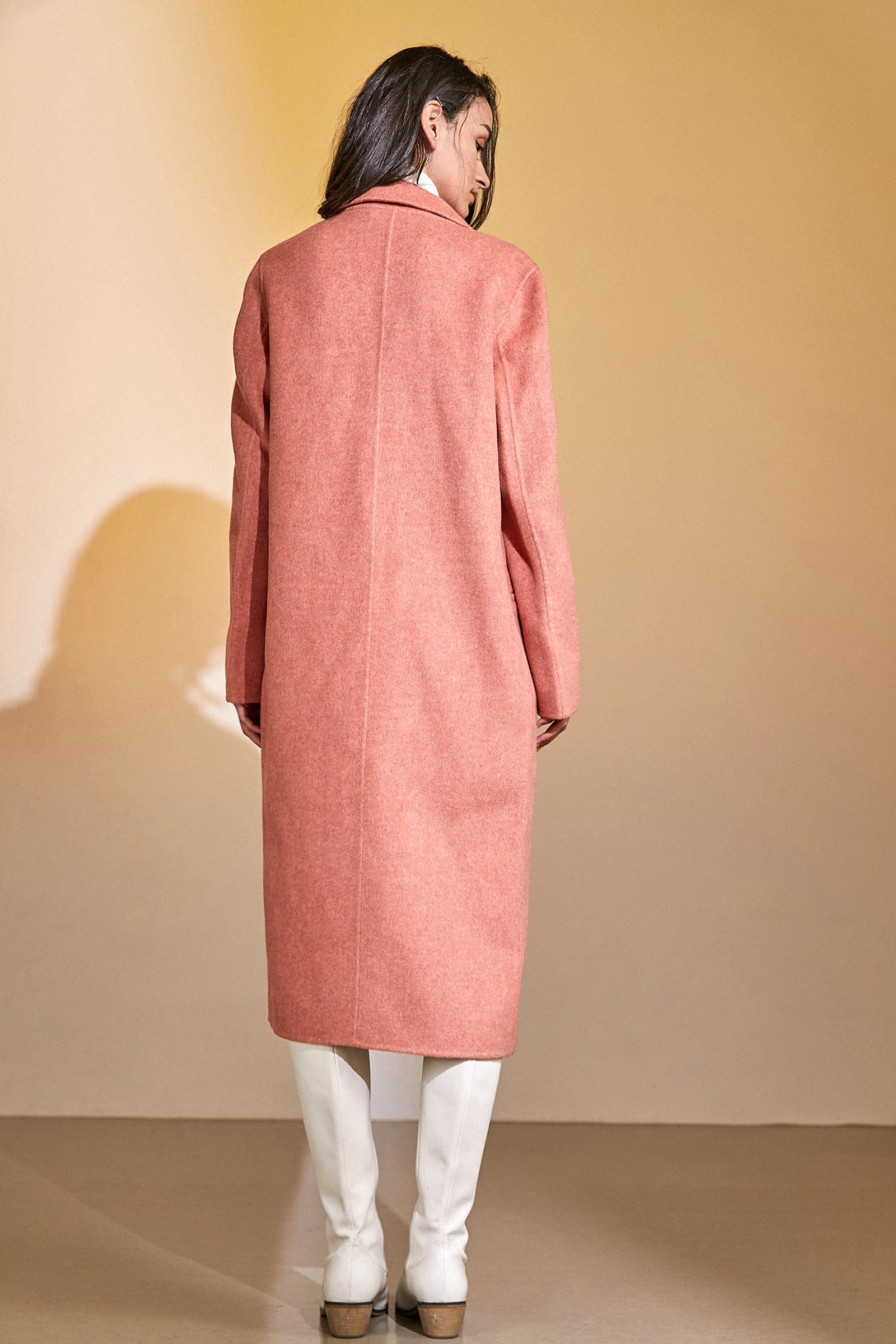 Salmon 100% Wool Notched Collar Longline Coat