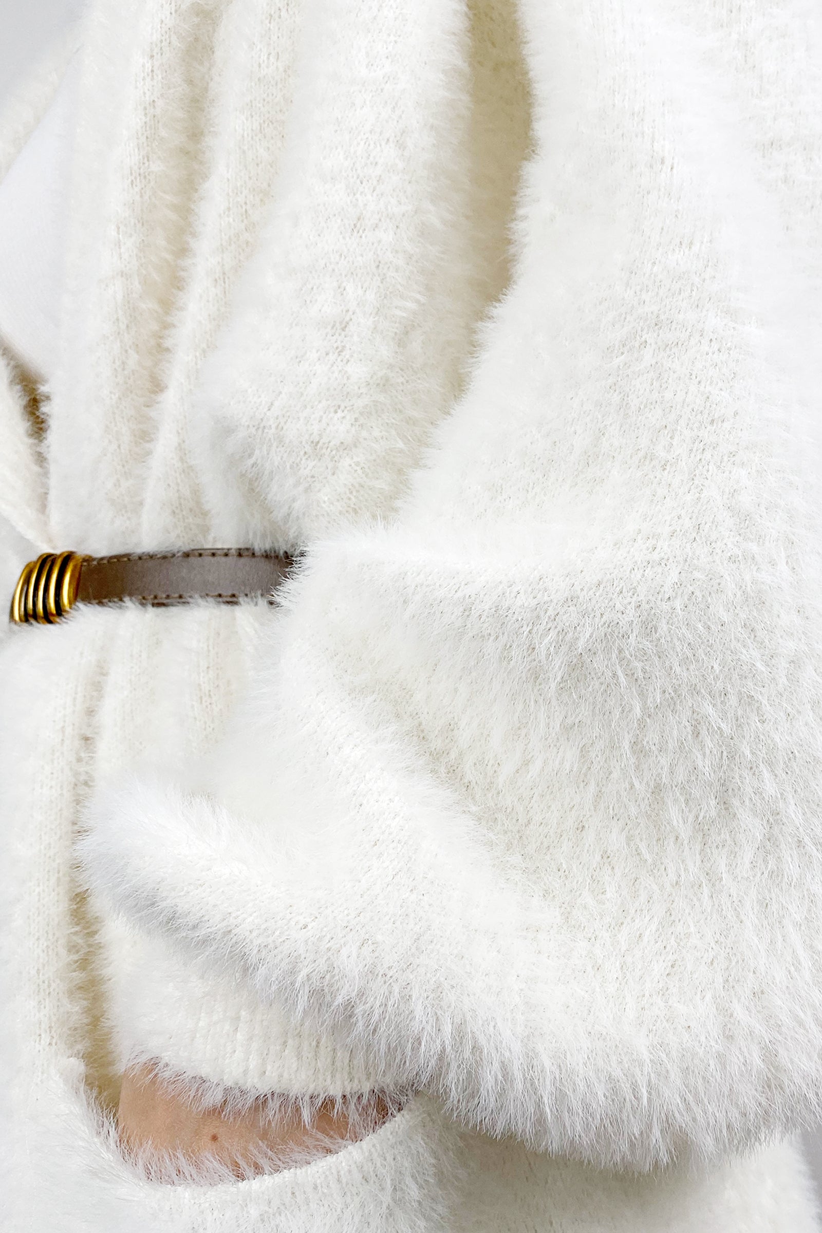Ivory Faux Fur Open Front Hooded Long Cardigan