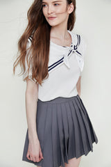 White Sailor Collar Short Sleeve Blouse