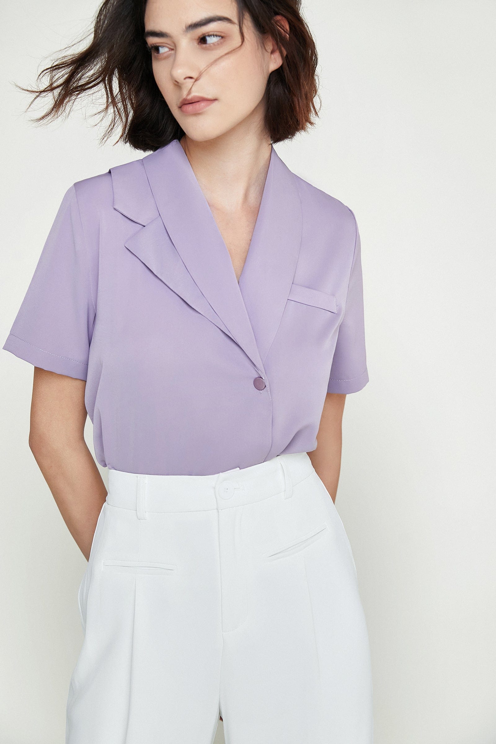 Medium Purple Asymmetric Button Down Shirt