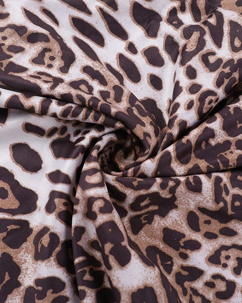 Leopard Print Strappy Lace Patchwork Slit Crop Dress