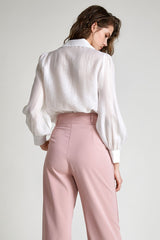 White Bow-Front Collared Blouse