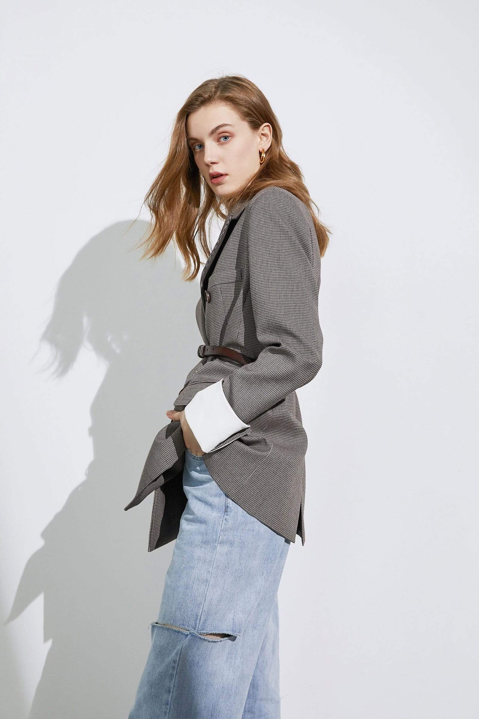 Herringbone Grey Oversized Blazer