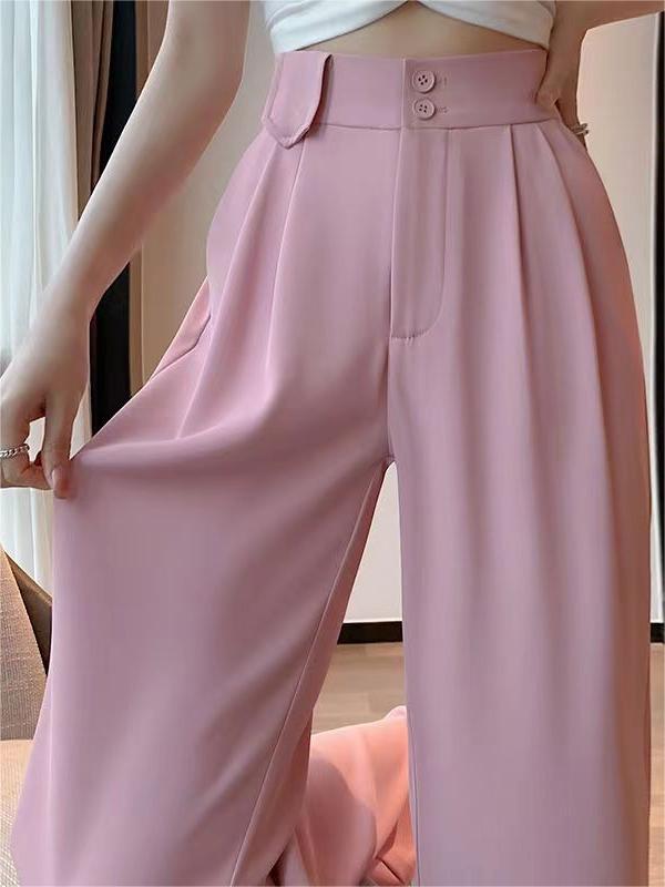 Pink High-Waisted Straight Trousers Slacks
