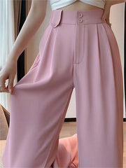 Pink High-Waisted Straight Trousers Slacks