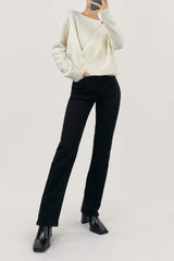 White Overlap Collar Knit Sweater