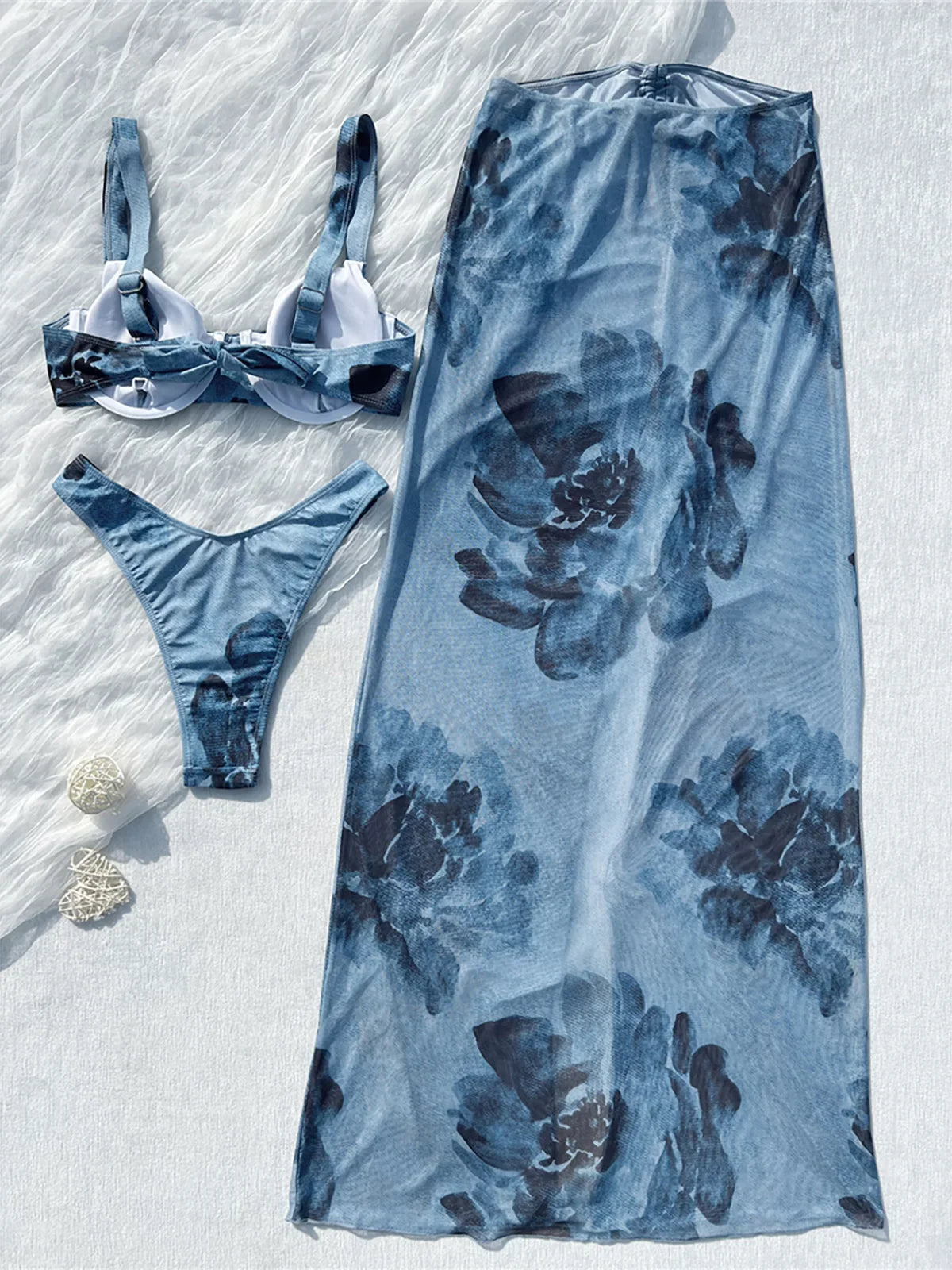 3PCS Printed With Underwired Bikini Three-pieces Bikini Set
