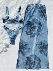 3PCS Printed With Underwired Bikini Three-pieces Bikini Set