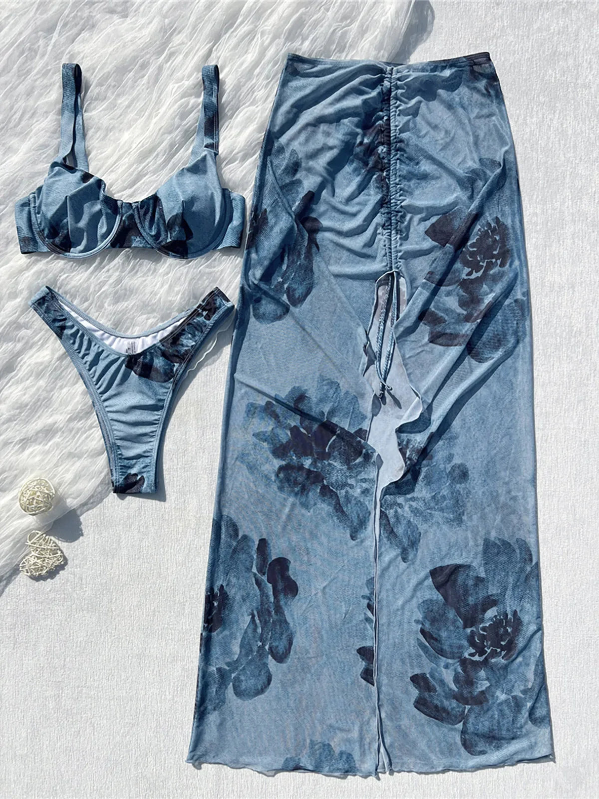 3PCS Printed With Underwired Bikini Three-pieces Bikini Set