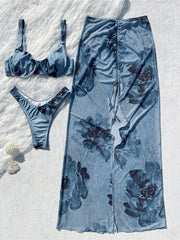 3PCS Printed With Underwired Bikini Three-pieces Bikini Set