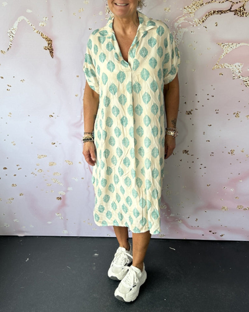 Loose lapel printed shirt dress