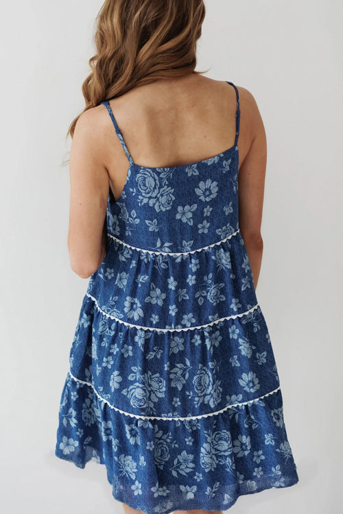 Avelina Washed Floral Denim Mini Dress