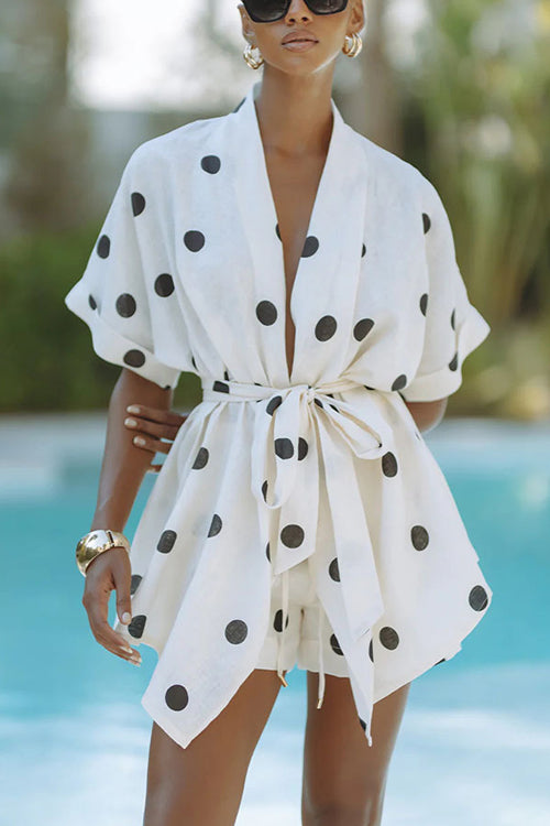 Grace and Beauty Polka Dots Short Sleeve Suit