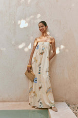 Lovable Aesthetic Print Flax Maxi Dress