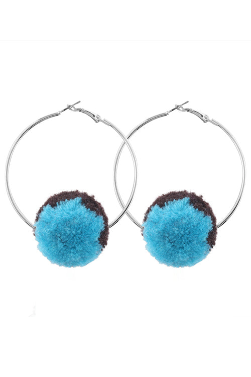 Hoop Fluffy Ball Earrings