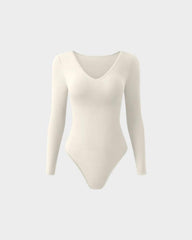 Ribbed V Neck Long Sleeve Bodysuits